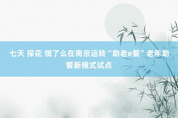 七天 探花 饿了么在南京运转“助老e餐”老年助餐新模式试点