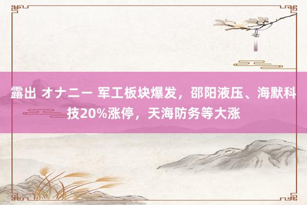 露出 オナニー 军工板块爆发，邵阳液压、海默科技20%涨停，天海防务等大涨