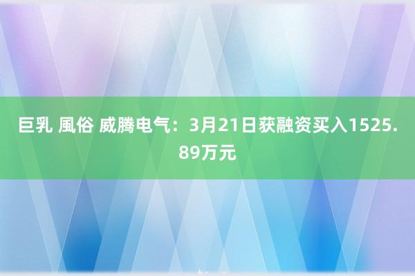 巨乳 風俗 威腾电气：3月21日获融资买入1525.89万元