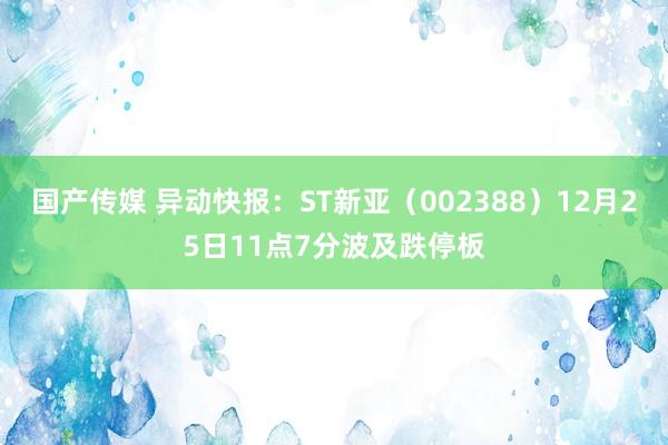 国产传媒 异动快报：ST新亚（002388）12月25日11点7分波及跌停板