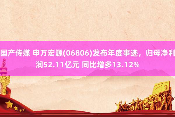国产传媒 申万宏源(06806)发布年度事迹，归母净利润52.11亿元 同比增多13.12%